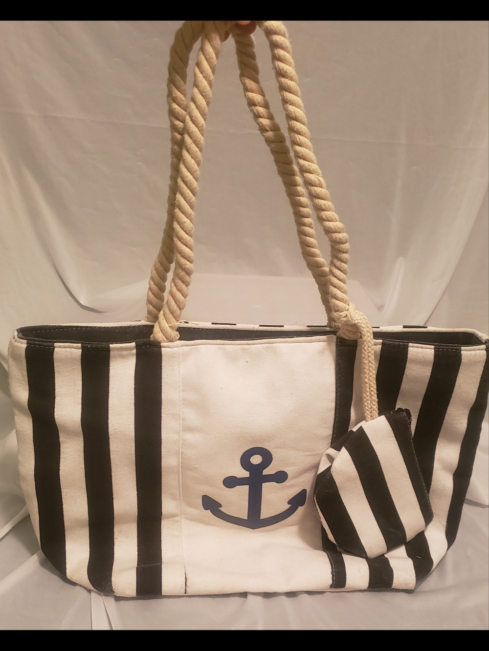 Nautical Beach Tote Bag Zip W/ pouch Rope Straps